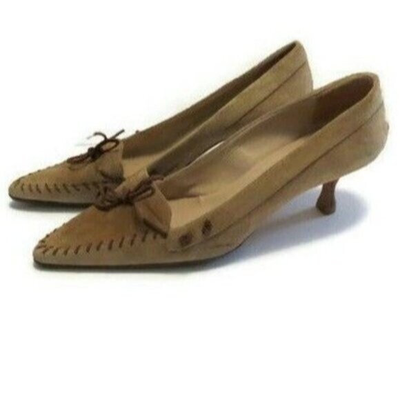 Manolo Blahnik Kitten Heels Pointed Toe Tan Suede Made in Italy 9 Shoes 39 - Picture 1 of 13